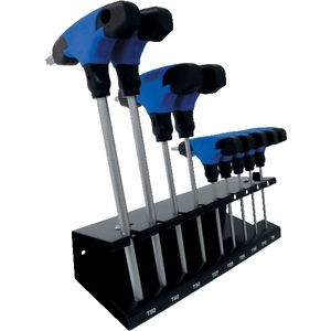 Jeu 9 clés 6 pans poignée en “T” tête étoile à trou - Acier S2