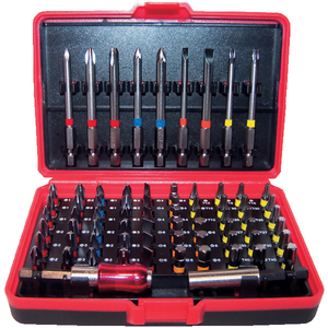 Coffret d'embouts spéciaux de vissage 71 pièces avec code couleurs.