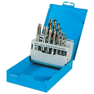 Coffret de 7 tarauds machine courts, droits, HSS, et forets