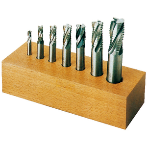 Jeu de 7 fraises 'ébauche profil rond NR, série normale, queue cylindrique, coupe au centre, hélice à 30°, HSSCo8