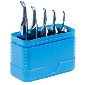 Jeu de 5 fraises, 1 dent, série normale, queue cylindrique, coupe au centre, hélice à 30°, HSS-E