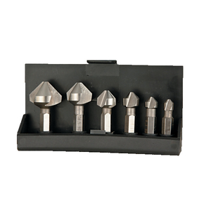 Coffret de 6 fraises à ébavurer-chanfreiner, 3 dents, angle 90°, queue hexagonale 1/4'', HSS.