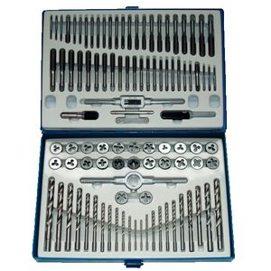 Coffret d’atelier 100 pièces, avec 40 tarauds individuels HSS, 10 filières extensibles, 10 filières hexagonales, 23 forets HSS et accessoires