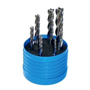 Jeu de 6 fraises 4 dents, série longue, queue cylindrique, hélice à 30°, HSSCo8