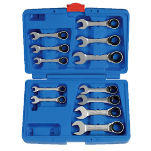 Coffret 12 clés courtes mixtes cliquets fourches avec inverseur