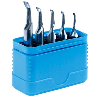 Jeu de 5 fraises, 1 dent, série normale, queue cylindrique, coupe au centre, hélice à 30°, HSS-E