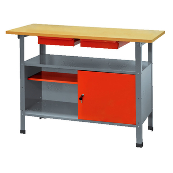 Etabli métallique 2 tiroirs, 1 étagère et 1 armoire