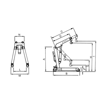 Grues d'atelier repliables 500 et 1000 Kg<br />Modèles simples effets, doubles effets et sur-baissées