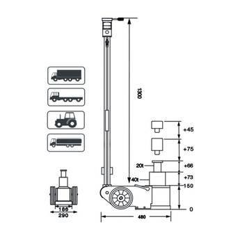 Cric rouleur hydropneumatique 20 - 40 T