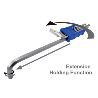 Jeu 9 clés 6 pans extra longues - poignée-support avec fonction “T” - TORX à trou